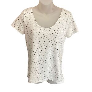 H&M Top Tee Shirt Scoop Neck Stretch White Black Polka Dots Women Size Large